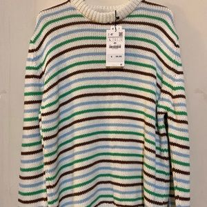 Zara Mens Textured Weave Striped Sweater